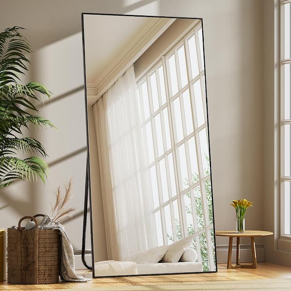 33.5 in. W x 75.6 in. H Rectangular Modern Aluminum Alloy Framed Black Full Length Mirror Floor Mirror