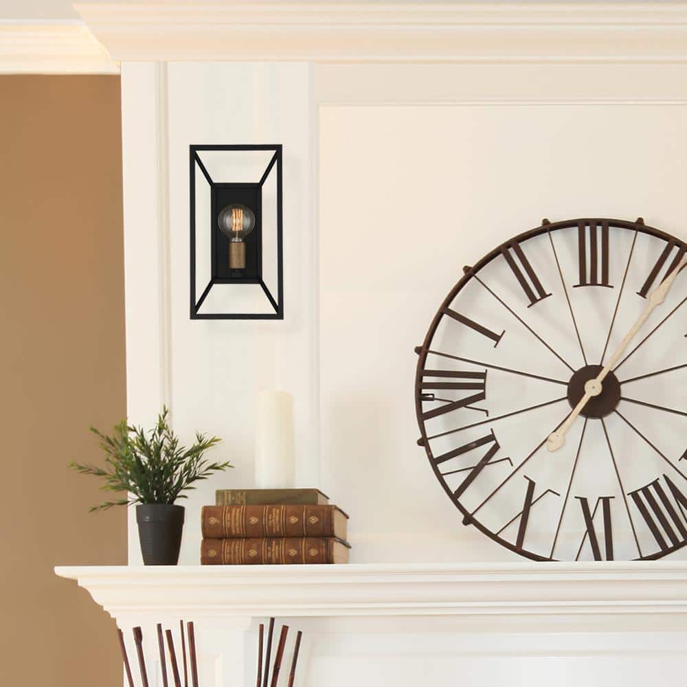 Sleek Matte Black Metal Cage Wall Sconce, 15" Height
