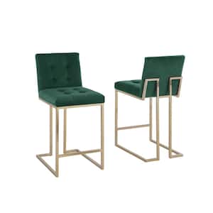 Amy 37 in. H Emerald Green Low Back Counter Height Chair with Gold Chrome Base and Velvet Fabric (Set of 2)