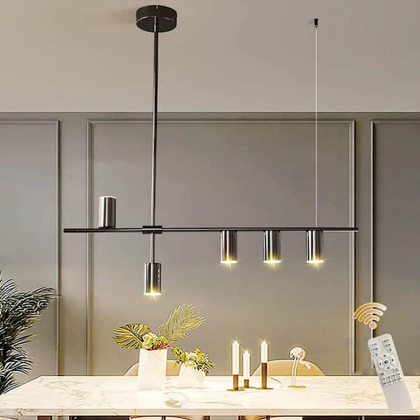30-Watt 5-Light Black Linear Dimmable Integrated LED Kitchen Island Pendant-Light with Remote for Dining Room Kitchen