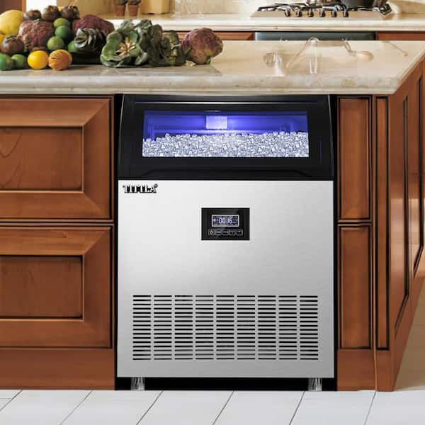 24 in. 260 lbs. per day Ice Maker 7500 Plus Full Size lce Cubes/24H Freestanding Interior Blue LED in Silver