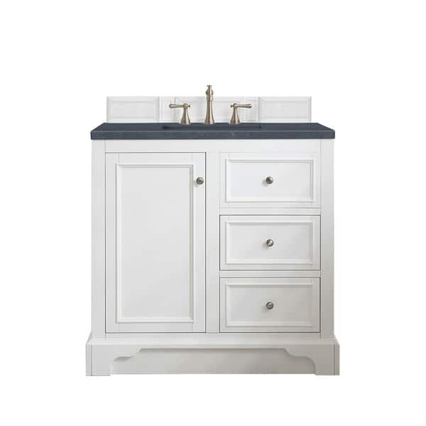 James Martin Vanities De Soto 37.3 in. W x 23.5 in.D x 36.3 in. H Single Vanity in Bright White with Quartz Top in Charcoal Soapstone