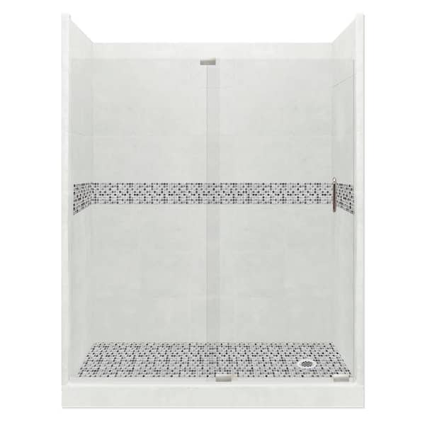 American Bath Factory Del Mar Grand Slider 42 in. x 60 in. x 80 in. Right Drain Alcove Shower Kit in Natural Buff and Satin Nickel Hardware
