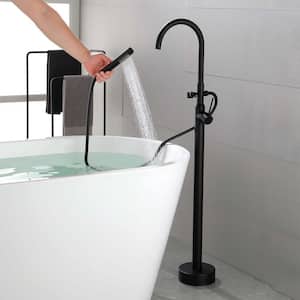 Fashion Design Single-Handle Freestanding Tub Faucet with Pressure-Balanced Control with Hand Shower in Matte Black