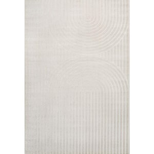 Sofia High-Low MidCentury Modern Arch Stripe 2-Tone Ivory/Cream 4 ft. x 6 ft. Indoor/Outdoor Area Rug