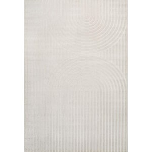 Sofia High-Low MidCentury Modern Arch Stripe 2-Tone Ivory/Cream 5 ft. x 8 ft. Indoor/Outdoor Area Rug