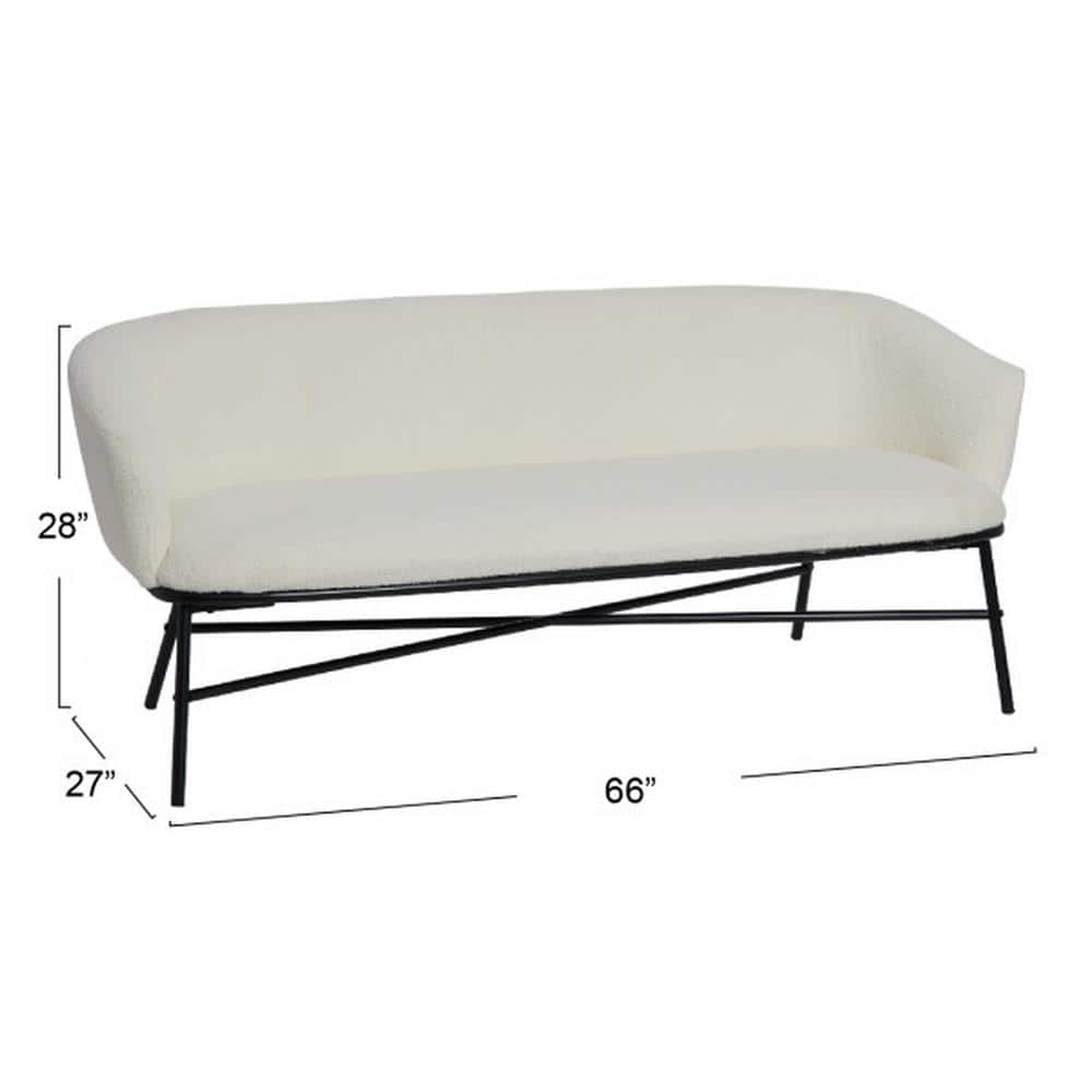 Bowery 66" White Boucle Upholstered Sofa Bench with Black Metal Frame