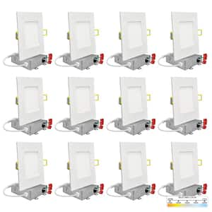 4 in. White Square Slim Canless Integrated LED Recessed Light Kit 5 Color Selectable 2700K to 5000K Dimmable (12-Pack)
