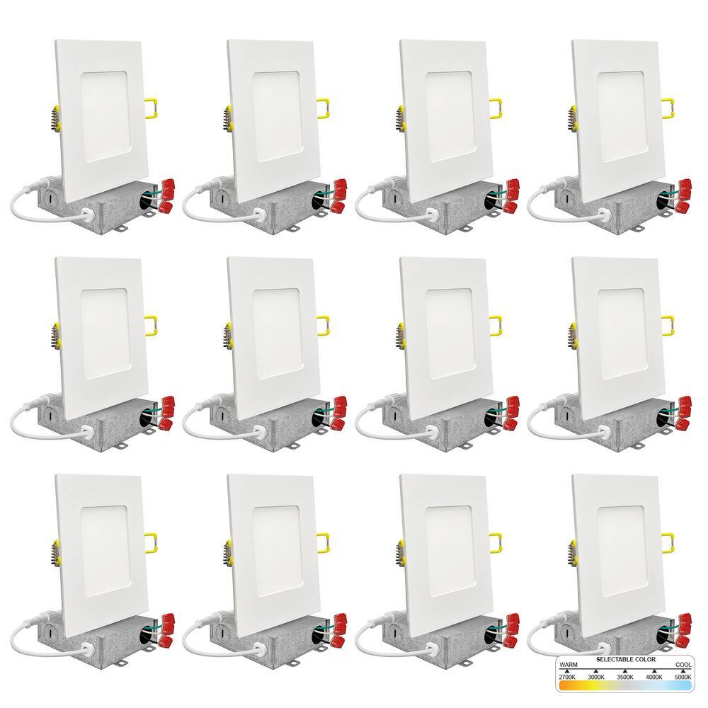 12-Pack White Aluminum Square LED Recessed Lights with Dimmable Feature