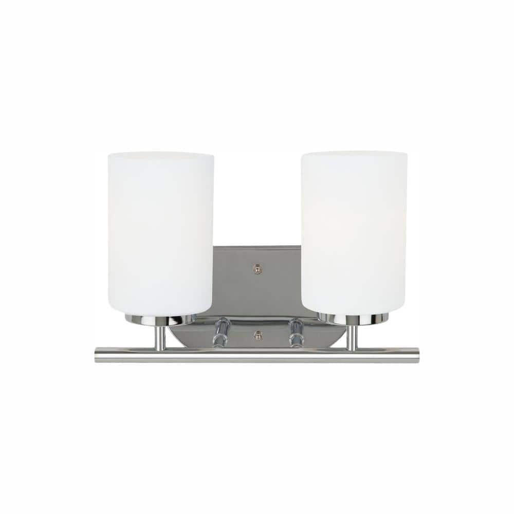 Oslo 12.5 in. 2-Light Chrome Transitional Contemporary Bathroom Wall Vanity Light with Opal Etched Glass and LED Bulbs price history on PriceWatchPro