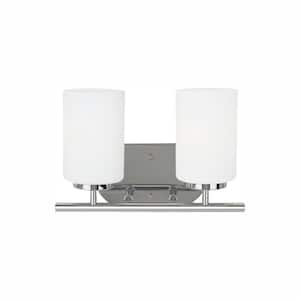 Oslo 12.5 in. 2-Light Chrome Transitional Contemporary Bathroom Wall Vanity Light with Opal Etched Glass and LED Bulbs