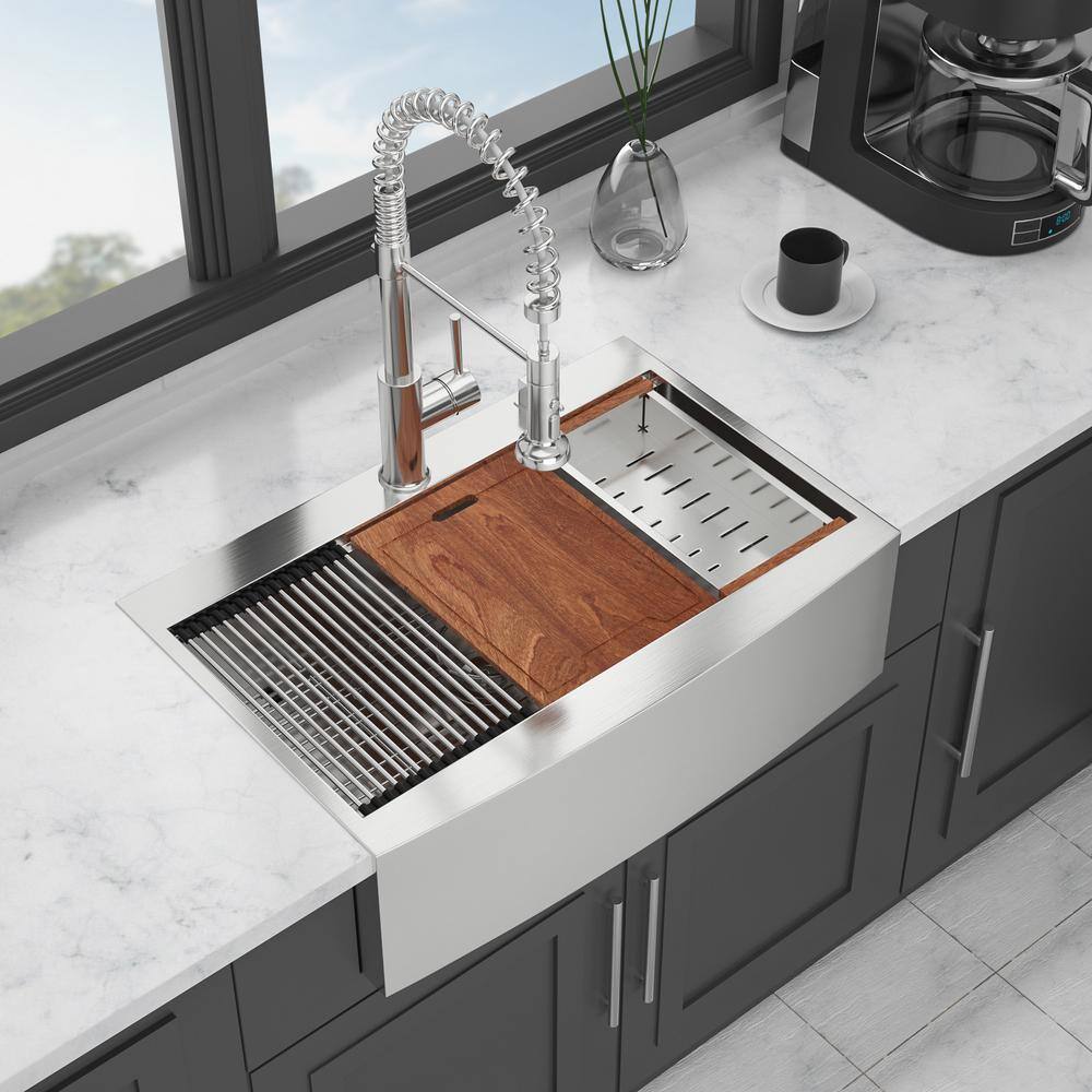 33'' Brushed Nickel Stainless Steel Farmhouse Kitchen Sink with Accessories