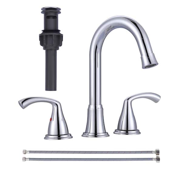 WOWOW 8 in. Widespread Double Handle Bathroom Faucet in Polished Chrome