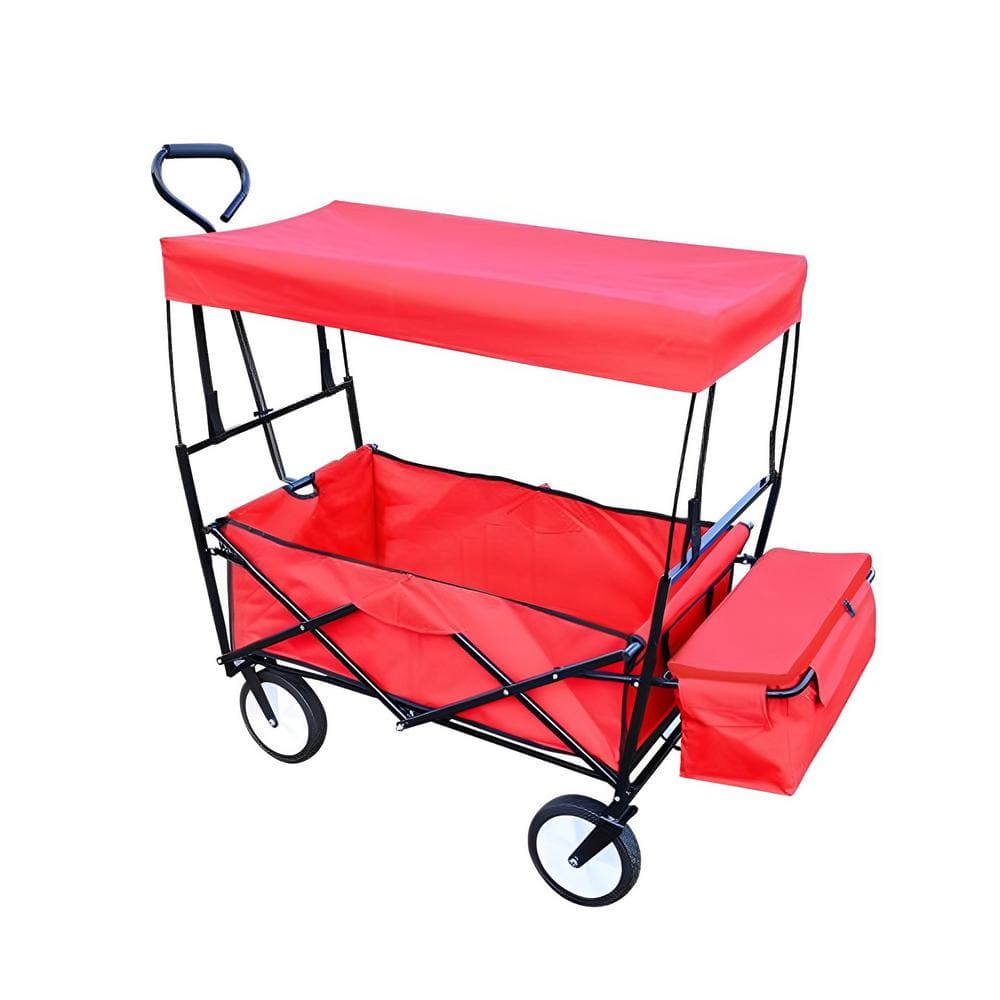 Red Waterproof Foldable 4.6 cu. ft. Steel Garden Cart with an Extra Storage