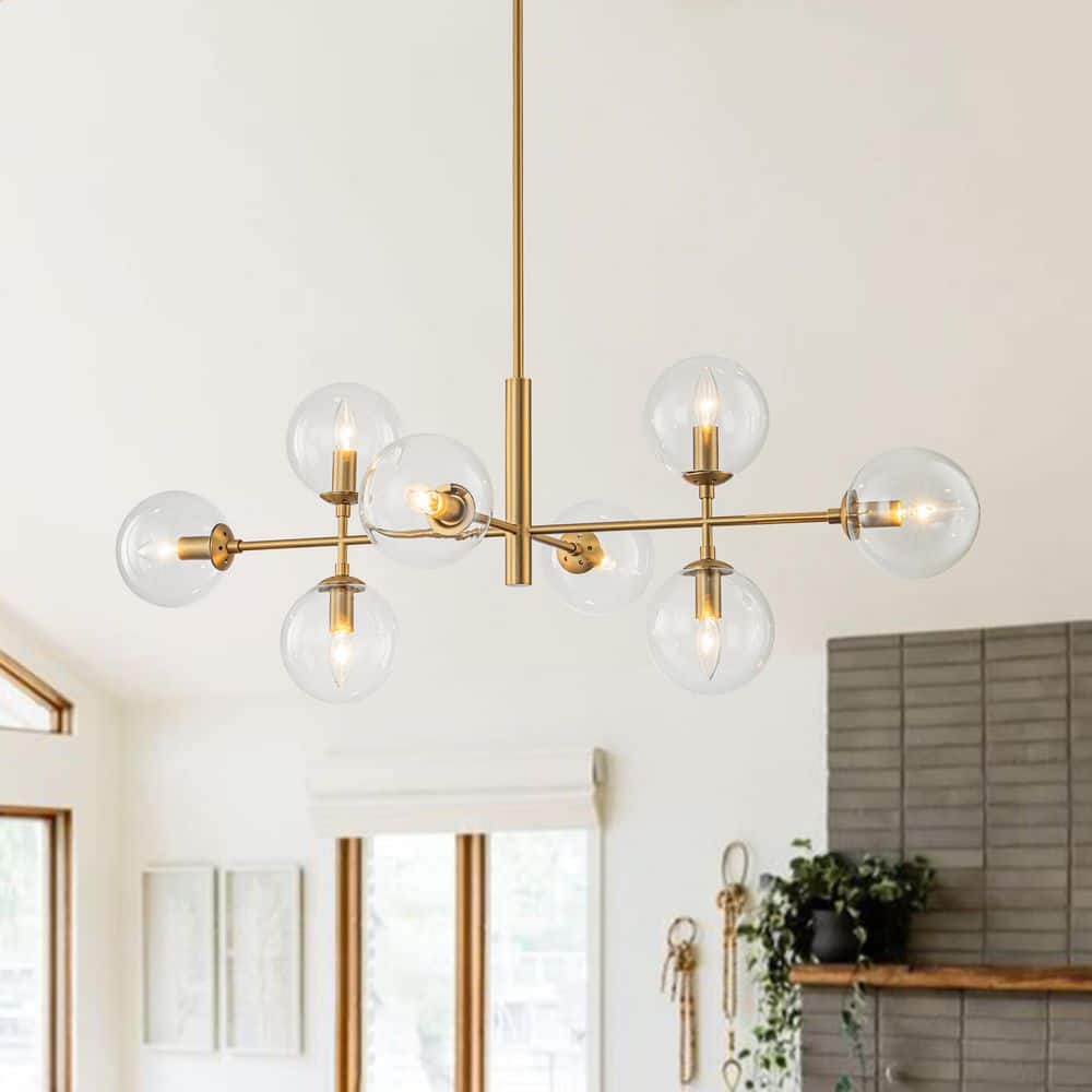 HUOKU Dimma 8-Light 43.3 in. W Brushed Gold Linear Chandelier with