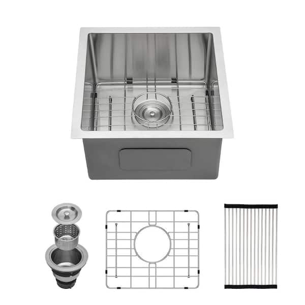 17 in. L x 19 in. W Undermount Single Bowl 16-Gauge Stainless Steel Kitchen Sink in Brushed Nickel