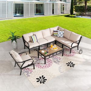 8-Piece Metal Outdoor Sectional Set with Beige Cushions