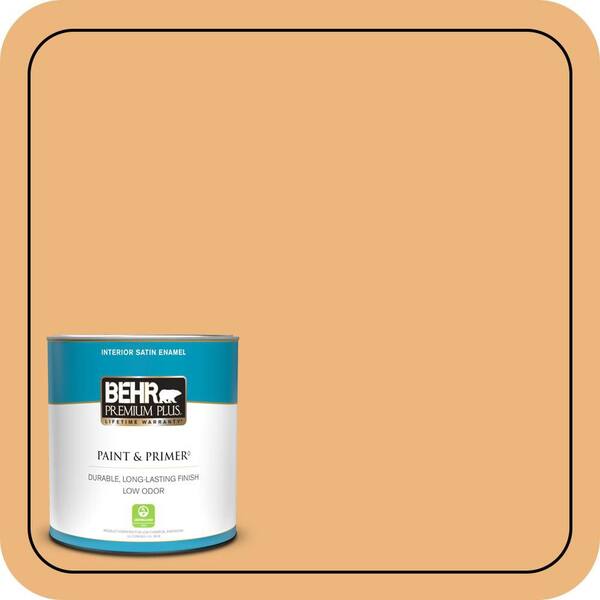 BEHR PREMIUM PLUS 1 qt. #ICC-100 Eastern Amber Satin Enamel Low Odor Interior Paint & Primer
