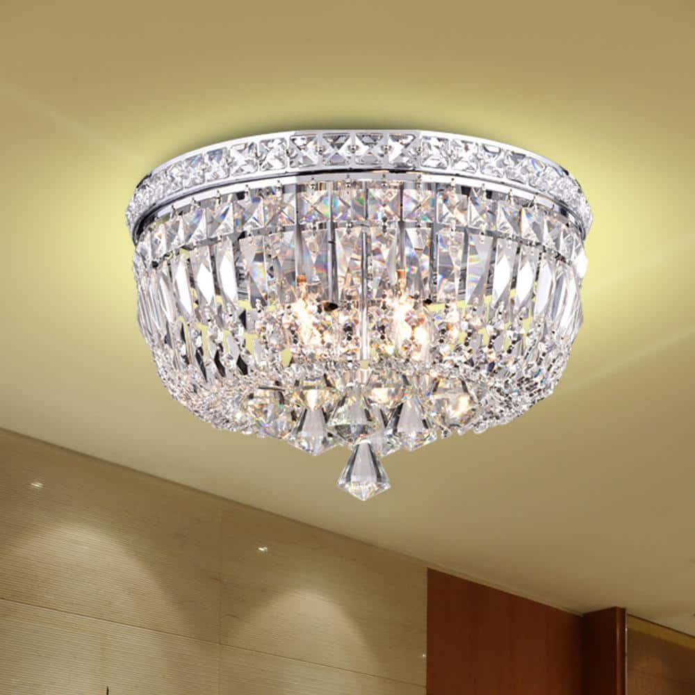 Elisa 15'' Chrome and Crystal Flushmount Chandelier