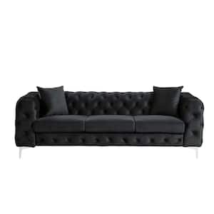 85 in. Square Arm Dutch Velvet Couch with Button Tufted Modern Contemporary Rectangle Solid Wood Frame Sofa in. Black