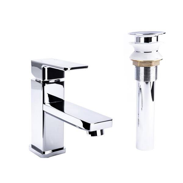 Italia Square Single Hole Single-Handle Bathroom Faucet with Drain in Chrome