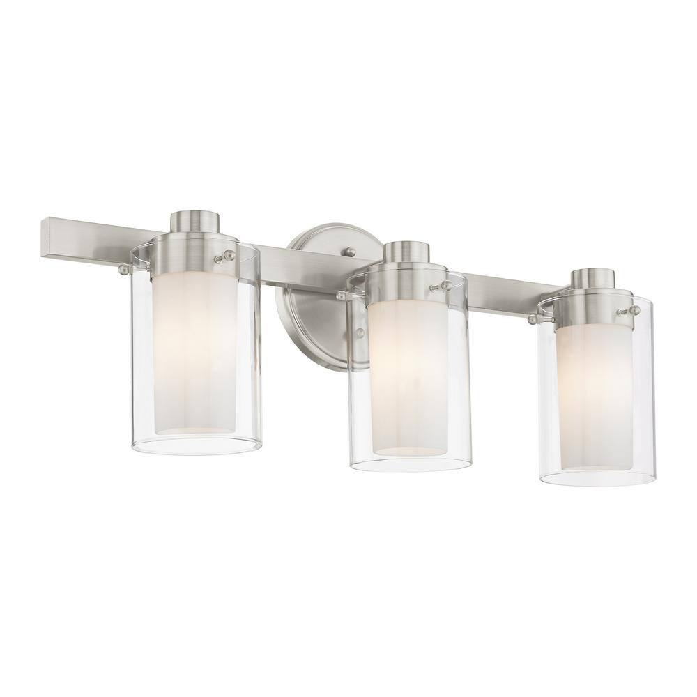 Manhattan 3-Light Brushed Nickel Vanity Fixture with Opal Glass
