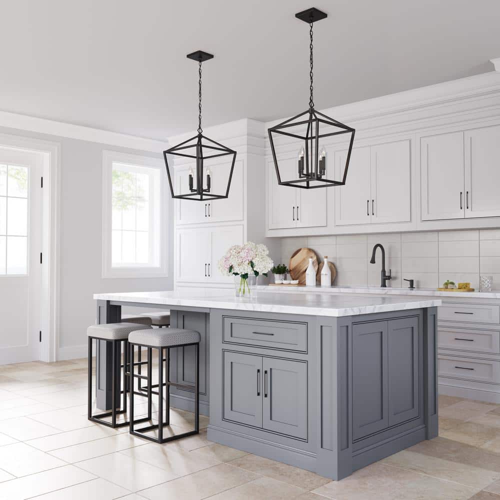 Sleek Matte Black Steel 4-Light Island Pendant for Indoor/Outdoor