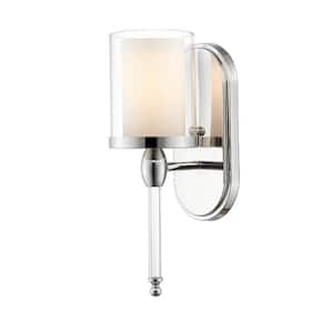 Paula 1-Light Chrome Sconce with Matte Opal and Clear Glass