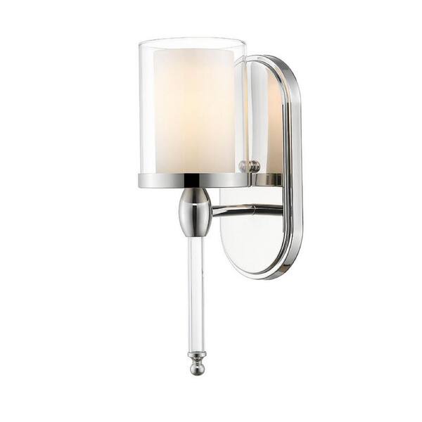 Unbranded Paula 1-Light Chrome Sconce with Matte Opal and Clear Glass