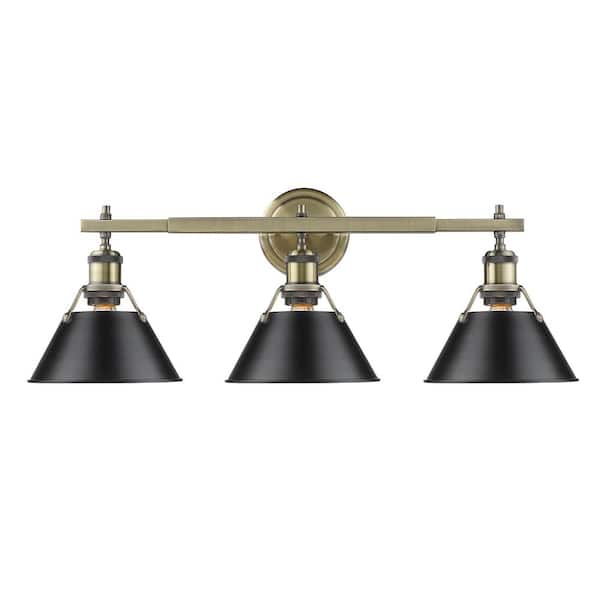 Orwell AB 3-Light Aged Brass Bath Light with Black Shade