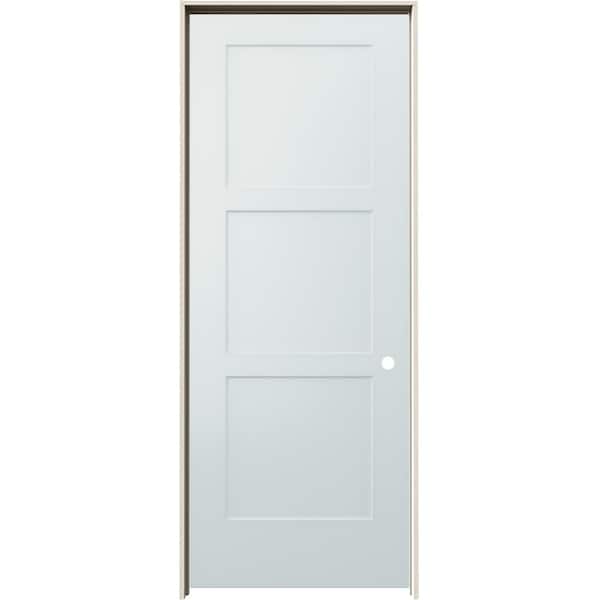 JELD-WEN 30 in. x 80 in. Birkdale Light Gray Paint Left-Hand Smooth Solid Core Molded Composite Single Prehung Interior Door