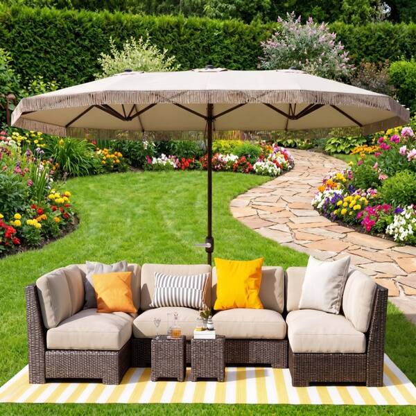 cream rectangular patio umbrella Extra Large Outdoor Umbrella,Rectangle Patio Umbrella with Fringe and Crank  Handle, Cream White CZ-77