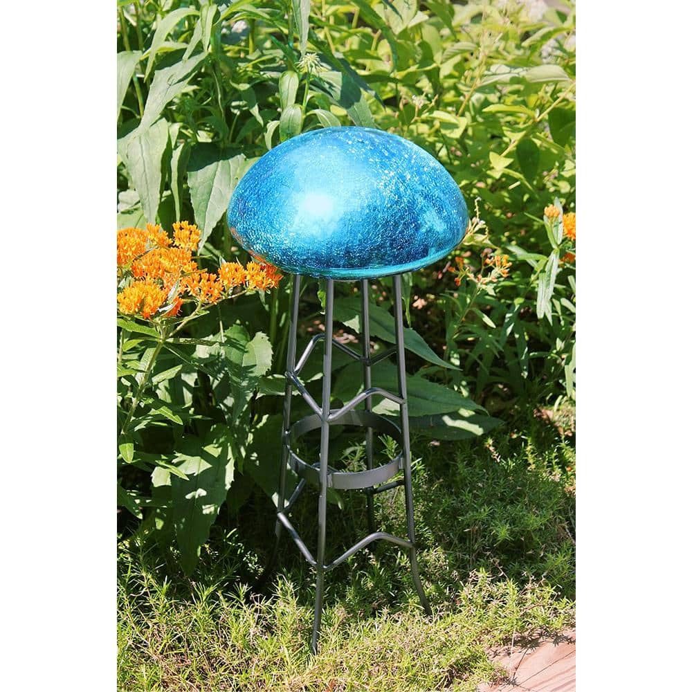 Teal Crackle Glass Garden Toadstool Gazing Ball, 9 Inch