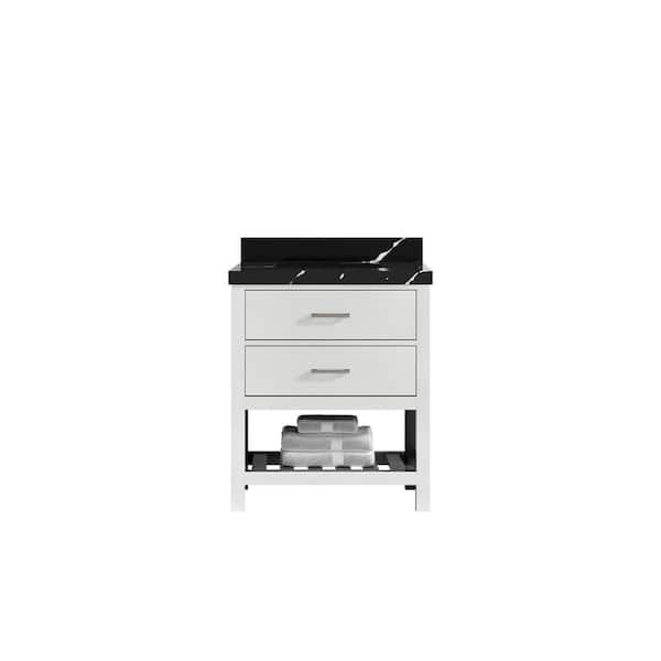 Willow Collections Parker 30 in. Single Sink Freestanding White Bath Vanity with Calacatta Black Qt. Top Unassembled