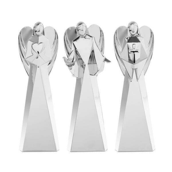NAMBE 5 in. Silver Alloy Angel Figurines (Set of 3)