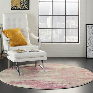 Celestial Ivory/Pink 4 ft. x 4 ft. Abstract Modern Round Area Rug