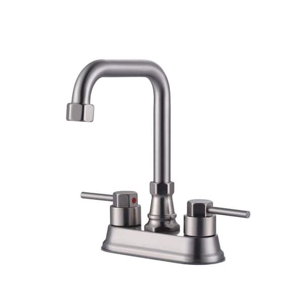 4 in. Centerset Double Handle High Arc Bathroom Faucet with Pop Up Drain Kit and 24 in. Supply Lines in Brushed Nickel