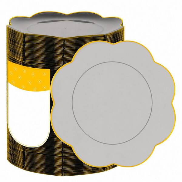 120 Pack 7.5 in Black Plastic Disposable Dessert Plates with Gold Rim for Parties and Events LIYH Inch