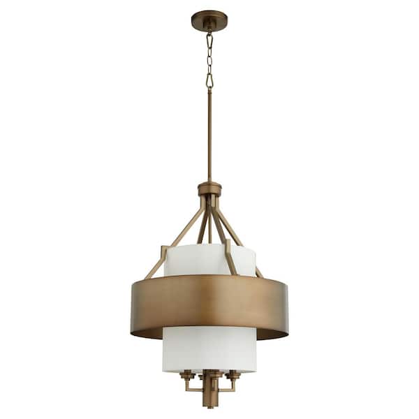 quorum 4-Light with Cream Shade Pendant- Dark Brass