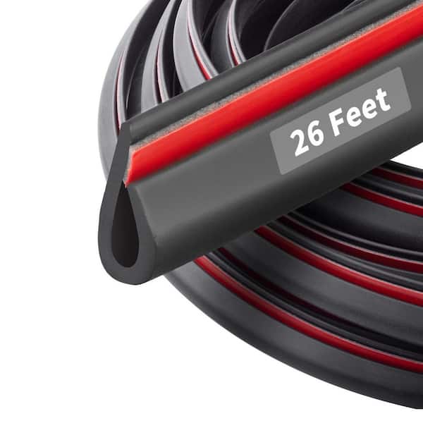 26 ft. L x 0.54in H x 0.3in W Rubber Edge Trim Self-Adhesive U Channel Seal Strip Black Weatherproof Edging 1 Roll