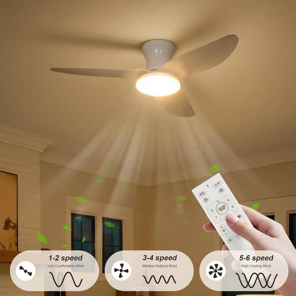 40 in. Smart Indoor LED Modern White Low Profile Standard Small Flush Mount Ceiling Fan Light with Remote for Bedroom