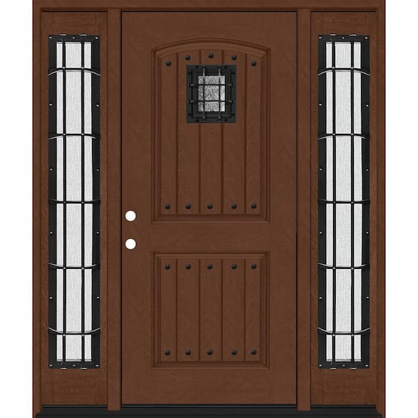 Steves & Sons Regency 68 in. x 80 in. 2Panel Plank Cavalier Speakeasy RHIS Chestnut Fiberglass Prehung Front Door w/Cav Dbl 14in.SL