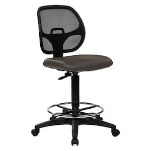Air Grid Black Drafting Chair with Brown Faux Leather Seat