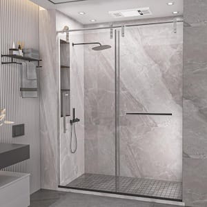 56-60 in. W x 76 in.H Sliding Frameless Glass Shower Door, with Handle and Seal Strip for Waterproof, Stylish and Modern