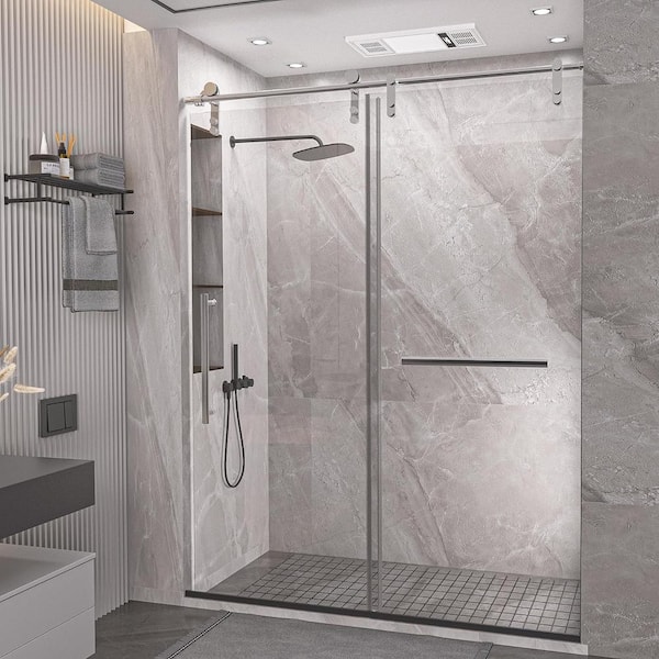 KULLAVIK 56-60 in. W x 76 in. H Sliding Frameless Glass Shower Door, Handle and Seal Strip for Waterproof, Stylish and Modern