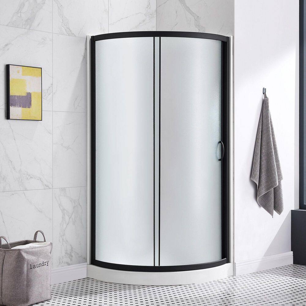 Breeze 32 in. L x 32 in. W x 77.36 in. H Corner Shower Kit with Frosted Framed Sliding Door in Black price history on PriceWatchPro