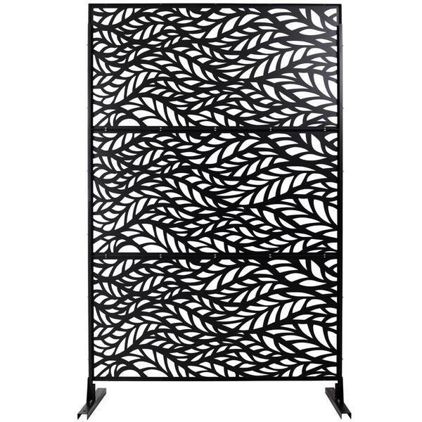 Misopily 48 in. W x 76 in. H Black Freestanding Decorative Leaves Metal Privacy Screen