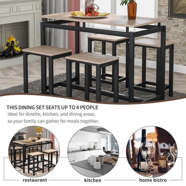 Boyel Living Oak 5 Piece Kitchen, Bar Height Oak Table And Chairs