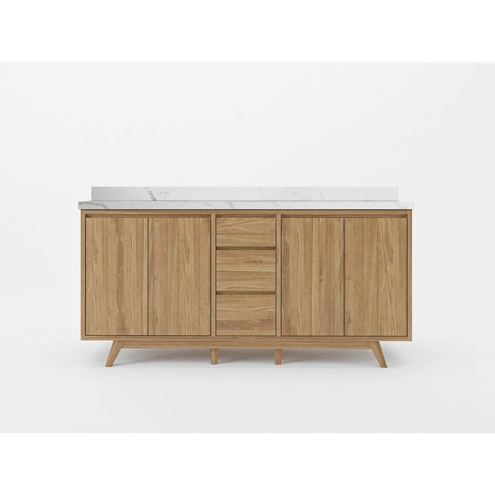 Madison Teak 72 in. W x 22 in. D x 36 in. H Double Sink Bath Vanity in Golden Teak with 2 in. Calacatta Quartz Top price history on PriceWatchPro