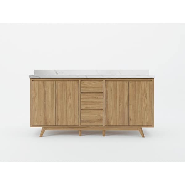 Willow Collections Madison Teak 72 in. W x 22 in. D x 36 in. H Double Sink Bath Vanity in Golden Teak with 2 in. Calacatta Quartz Top